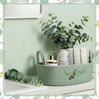 Vesici Eucalyptus Toilet Paper Basket Green Leaves Woven Cotton Rope Basket for Toilet Tank Top Botanical Bathroom Countertop Organizer for Bedroom Nursery Organizing, 13 x 6 x 4 Inch