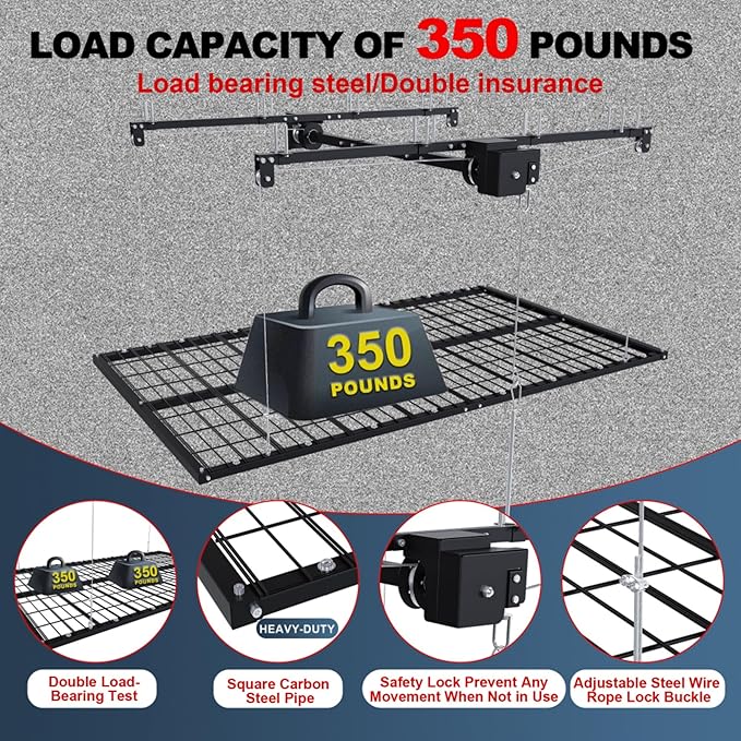 Garage Storage Lift,Overhead Garage Storage Rack,4x8 FT Ceiling Storage Racks for 10-12 FT, 325LBS Capacity All-Steel Construction with Safety Lock (8 * 4)