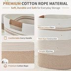 Laundry Basket with Handles - Blanket Basket & Hampers for Bedroom Aesthetic, Laundry Hamper & Blanket Storage for Living Room, Clothes Hamper, Tall, Large 17" x 14" x 22”, Brown & White