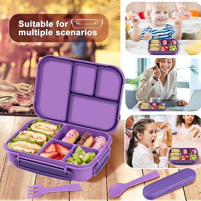 Lunch Box Kids,Bento Box Adult,Leakproof Lunch Containers for Adults/Kids/Toddler,1200ML-4 Compartments bento Lunch box with Utensil,Microwave & Dishwasher & Freezer Safe (Purple)