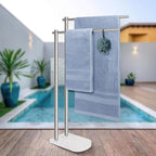 Livabber Standing Towel Rack, 304 Stainless Steel 2-Tier Towel Holder Stand with Marble Base, Modern Stylish Tall Shower Towel Bar for Bathroom Accessories, Pool（Brushed Nickel）