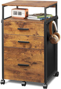 DEVAISE 3 Drawer File Cabinet with Adjustable Shelves, Rolling Wooden Filing Cabinet Mobile Printer Stand for Home Office, Rustic Brown, 15.7" D x 17.7" W x 40.3" H