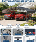 20x20FT Heavy Duty Metal Carport for 2 Cars, Outdoor Portable Car Garage w/Led Light,Reinforced Base and Galvanized Steel Roof, Outdoor Car Port Canopy Shelter for Boats, Full-Sized Pickup Trucks