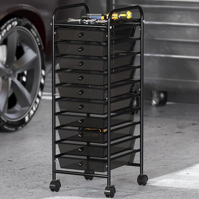Simple Houseware Utility Cart with 10 Drawers Rolling Storage Art Craft Organizer, Black