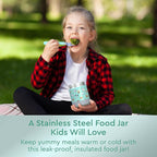 Bentgo Kids Stainless Steel Food Jar - 11oz Leak-Proof Double Insulated Hot or Cold Food Container with Removable Silicone Bumper, Dishwasher Safe, Easy Open Lid, Ages 3+ (Puppy Love)