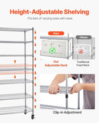 VEVOR 7-Tier Rolling Bin Storage Rack, 18 Organizer Bins, Bin Rack Storage Steel Wire Shelving System with Wheels, Mobile Tool Organizer for Garage, Warehouse, Office, Restaurant, Classroom, Kitchen