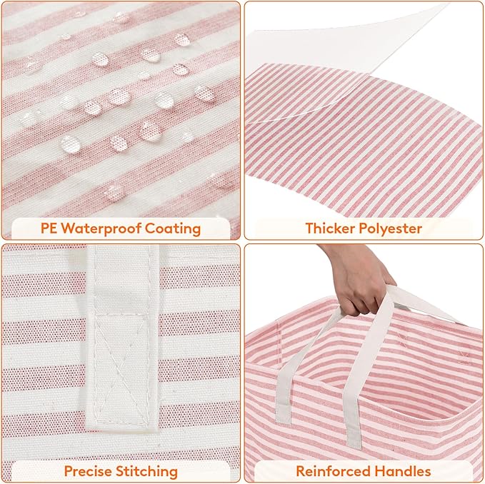 Lifewit 3 Pack Laundry Basket 80L Each, Collapsible Clothes Hamper with Reinforced Handles, Freestanding Waterproof Design for Bedroom and Laundry Room, Pink 240L Total