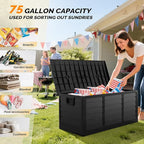 VINGLI 75 Gallon Collapsible Outdoor Storage Box, Simple-to-assemble Plastic Storage Containers with Lid, Patio Deck Box Furniture for Garden, Pool, Balcony, Yard (Full Black)
