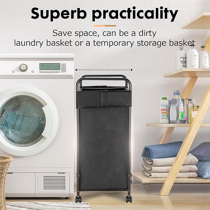 90L Laundry Hamper with Wheels, Rolling Laundry Sorter cart with Metal Frame and Removable Liner, Dirty Clothes Hampers for Bedroom, Laundry Room, Bathroom