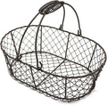 CVHOMEDECO. Oval Metal Wire Egg Basket Wire Fruit Basket with Handle Primitives Vintage Style Storage Basket. Rusty, 11 X 7-1/4 X 3-1/2 Inch