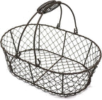 CVHOMEDECO. Oval Metal Wire Egg Basket Wire Fruit Basket with Handle Primitives Vintage Style Storage Basket. Rusty, 11 X 7-1/4 X 3-1/2 Inch