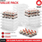 Stock Your Home Mini Disposable Plastic Cupcake Containers (40 Pack) 12 - Count Tray Compartment, Small or Mini Cupcakes Box/Holder/Carrier with Clear Connected Dome Lid, BPA Free