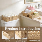 3PCS Scalloped Toilet Paper Storage Basket, Handwoven Paper Rope Bathroom Basket Organizer for Toilet Tank Top, Bathroom & Home Decor with Wooden Handles, Farmhouse Decor, Beige