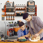 Power Tool Organizer with Charging Station Wall Mount, 3 Layer Expanded Heavy Duty Garage Organization, 45.5 Inch Length Garage Tool Storage, 8 Drills, 2 Assemble Method, Orange