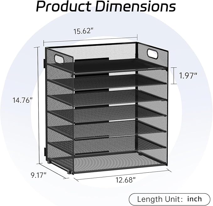 2 Pack 7 Tier Paper Organizer - Mesh Desktop File Holder with Handles for Office School Desk, Black