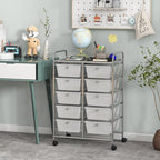Giantex 10 Drawers Rolling Cart, Classroom Organizers, Storage Cart with Wheels, for Teacher Office Home School Supplies Tool Craft Art Paper, Clear White