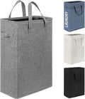 Chrislley 45L Slim Laundry Hamper Narrow Laundry Basket with Handle Foldable Dirty Clothes Portable Skinny Hamper Organizer Storage Bins (22 inches, Upgrade Grey)