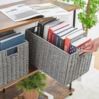 Vagusicc Wicker Storage Basket, Set of 2 Hand-Woven Paper Rope Wicker Basket, Small Storage Baskets for Organizing Toilet Paper Basket, Foldable Large Cube Storage Organizer Bins for Shelves (Grey)
