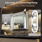 54x32 Lighted Medicine Cabinet Mirror with Magnifying & Night Lamp, 155° Soft-Close Hinge, Surface or Recessed Medicine Cabinet with Lights & Outlet, GFCI,Time Display& Inner Light,Hardwired