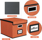 Huolewa File Organizer Box with Lid, Collapsible File Folder Organizer for Office Document Storage, Filing Box with Plastic Slide for Letter Size Hanging File Folders(1 Pack, Reddish Organge)