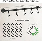 KAKIGO Kitchen Utensil Rack Organizer Wall-mounted Pot Pan Wall Hanger Holder For Hanging Rail with 10 S Hooks
