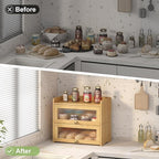 Large Bread Box for Kitchen Countertop Wooden Double Layer Breadbox Organizer with Window Vintage Farmhouse Bread Storage Container for Homemade Bread (Natural Bamboo)