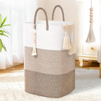Woven Laundry Basket for Clothes,100 L Large Rectangle Laundry Hampers with Beads Tassel, Nursery Storage Basket for Toys, Tall Dirty Clothes Hamper for Bedroom Aesthetic, Laundry Room Organization