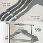 Utopia Home Velvet Hangers 100 Pack – Luxury Non-Slip Slim Pant & Coat Hangers, Strong Space-Saving Clothes Hangers with Pants Bar and 360° Swivel Hook – Grey