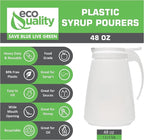 [5 PACK] EcoQuality 48oz Plastic Syrup Dispenser with Plastic Lid and Stainless Steel Slide Cover - Syrup, Sugar, Honey Dispenser - Perfect for Diners, Restaurants, Home, Office, Disposable (48 Ounce)