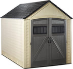 Rubbermaid Resin Outdoor Storage Shed With Floor (7 x 10.5 Ft) Weather Resistant, Brown Gable, Organization for Home/Backyard/Garden Tools/Lawn Mower/Bike Storage/Pool Supplies