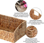 Ollieroo Rattan Storage Baskets, Handwoven Wicker Storage Bins with Built-in Handles, Storage Container Baskets for Shelves, Bedroom, Bathroom, Laundry Room or Kitchen(Natural)