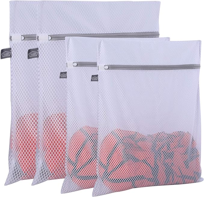 Kimmama Laundry Mesh Wash Bags, Lingerie Bags for Washing Delicates, Mesh Laundry Bags for Washing Machine, White Net, Grey Zipper, 2XL & 2L