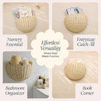 BEBE BASK The Original Scalloped Wicker Wall Basket – Set of 2 – Handwoven Scalloped Wall Baskets (16 x 10 x 7 in), Woven Rattan Wall Hanging Baskets - Natural Scalloped Basket