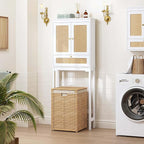 Spirich Over The Toilet Storage Cabinet with Rattan Doors, Over Toilet Bathroom Organizer with Tilt-Out Cube and Adjustable Shelf