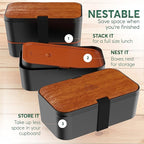 Umami Premium Lunch Box Containers w/ 4 Utensils, 2 Sauce Jars, Nestable Space-Saving Bento Box Adult, 100% Leakproof, Microwavable Lunch Containers for Adults, Sapele Black, 50 oz