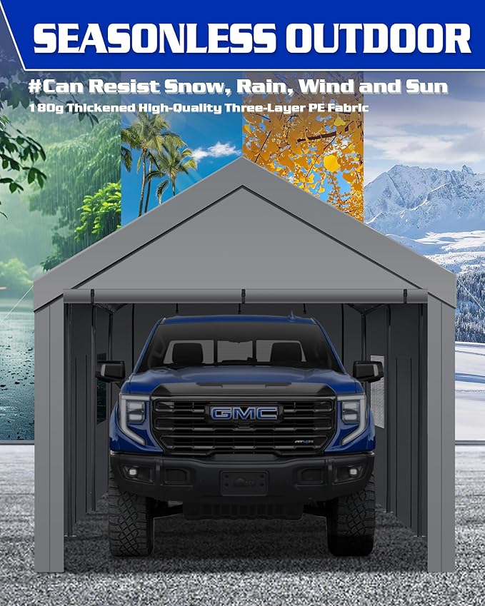 10x20ft Heavy Duty Carport, Waterproof UV Resistant Portable Garage Shelter with Rustproof Steel Frame, Car Canopy for Outdoor carport, Home Party and Workshops