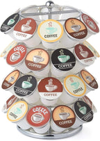 Nifty K Cup Holder – Compatible with K-Cups, Coffee Pod Carousel | 40 K Cup Holder, Spins 360-Degrees, Lazy Susan Platform, Modern Chrome Design, Home or Office Kitchen Counter Organizer