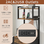 3 Drawer File Cabinet with Charging Station, 45''H, 3-Tier Filing Cabinet for Home Office, 11''*16'' for Small Printer, Fabric Drawer Fits Letter/A4, Tall Printer Stand, Rustic Brown
