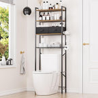 Over The Toilet Storage with Adjustable Wooden Shelves and 2 Fabric Drawers, 4-Tier Over Toilet Bathroom Organizer, Small Freestanding Storage Shelf for Toilet Paper, Towels, Toiletries