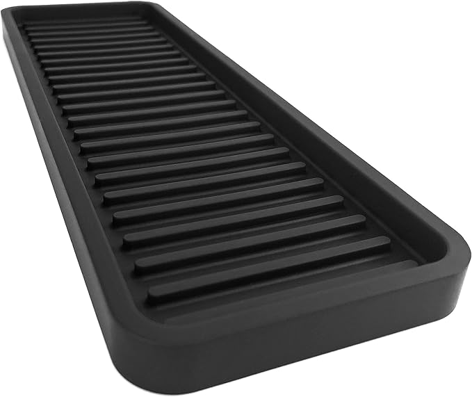 Happitasa Silicone Kitchen Sink Organizer Tray, Sponge Holder and Countertop Protector | Bathroom and Kitchen Soap Dish and Dispenser Tray (Black, 12"x4")