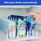 Puricon Drink Organizer for Fridge - Spring Loaded Pusher Glide, Self Pushing Soda Can Dispenser, Beer Bottle Beverage Holder for Refrigerator - 3 Rows, White