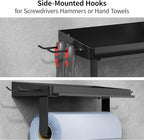 ZUNTO 3-in-1 Wall Mount Garage Paper Towel Holder with Shelf, Organize Shelf & Pen Holder(or Phone Storage) & Hanging Hooks - Heavy Duty Stainless Steel Organizer for Kitchen, Workshop, Laundry Room