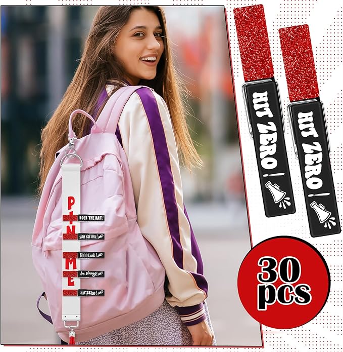 Kigeli 30 Pcs Spirit Clips Cheer Pins Cheerleader Gifts Clothes Pins for Backpacks Competition Glittered for Team Cheer Gifts Stuff Supplies Party Favors Accessories Bulk(Black, Red,Glitter)