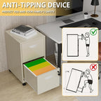 2 Drawer File Cabinet on Wheels, Mobile Two Drawer Filing Cabinet, Small Rolling Files Cabinets for Under Desk, Metal Filing Cabinets for Letter Size Folders, Cream - Assembly Required