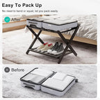 Smuxee Fully Assembled Luggage Rack for Guest Room, Upgraded Bamboo Foldable Suitcase Stand with 5 Nylon Straps, Luggage Holder with Shelf for Bedroom Hotel