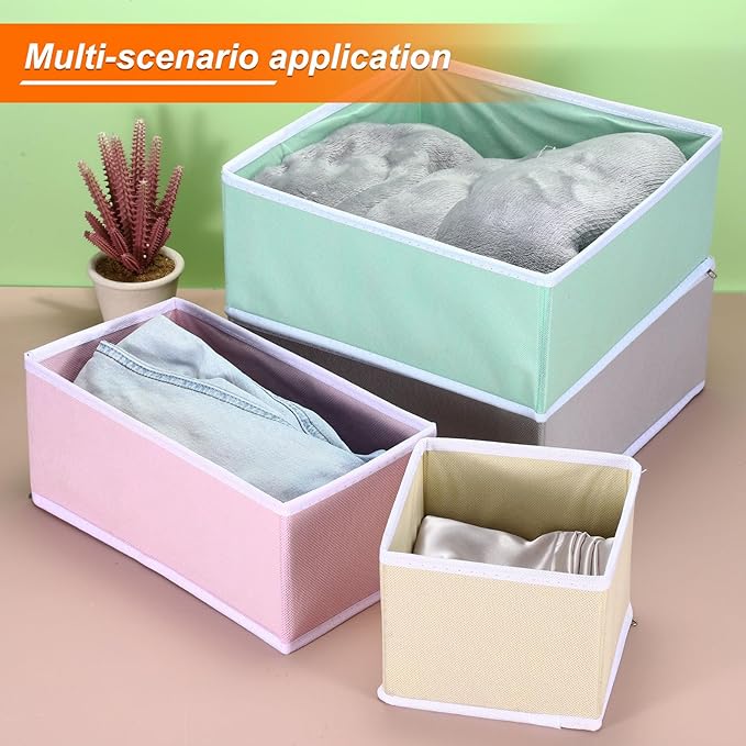 uxcell 1 Set Foldable Cloth Storage Box, 6 Slots Fabric Socks Underwear Drawer Dividers Organizers Baskets Bins for Clothes Socks Scarves Ties, Light Gray