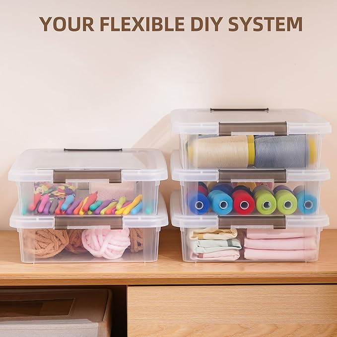 Citylife 6 PCS Clear Plastic Container Clip Box with Latching Lids, Stackable Document Paper Protectors Organizer Container for Office, Home, and School Supplies