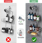 Shower Caddy Hanging - Over the Shower Head Caddy with 2 Baskets, Soap Holder & Razor Holder, Non-Slip Rubber Pads, U-Shaped Hooks and Adhesive Pads for Bathroom Organization - Silver