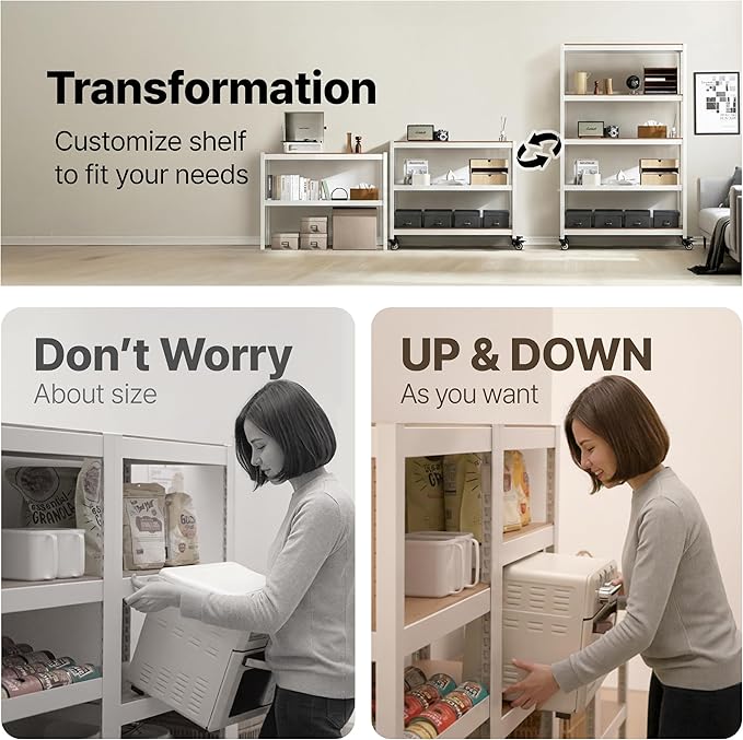 HOMEDANT House 48.1" 5-Tier Metal Rolling Cart Shelf Rack Casters Heavy Duty Laminated Wheel Shelving Unit Adjustable Utility Storage Shelves Shelf Kitchen Garage White 2Pack