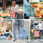 6 Pcs Reusable Shopping Bags Foldable, Machine Washable Shopping Grocery Bags in Pocket , Eco-Friendly Travel Recycle Shopping Bags, Waterproof Pouch Tote Bags for Daily Shopping Supplies load